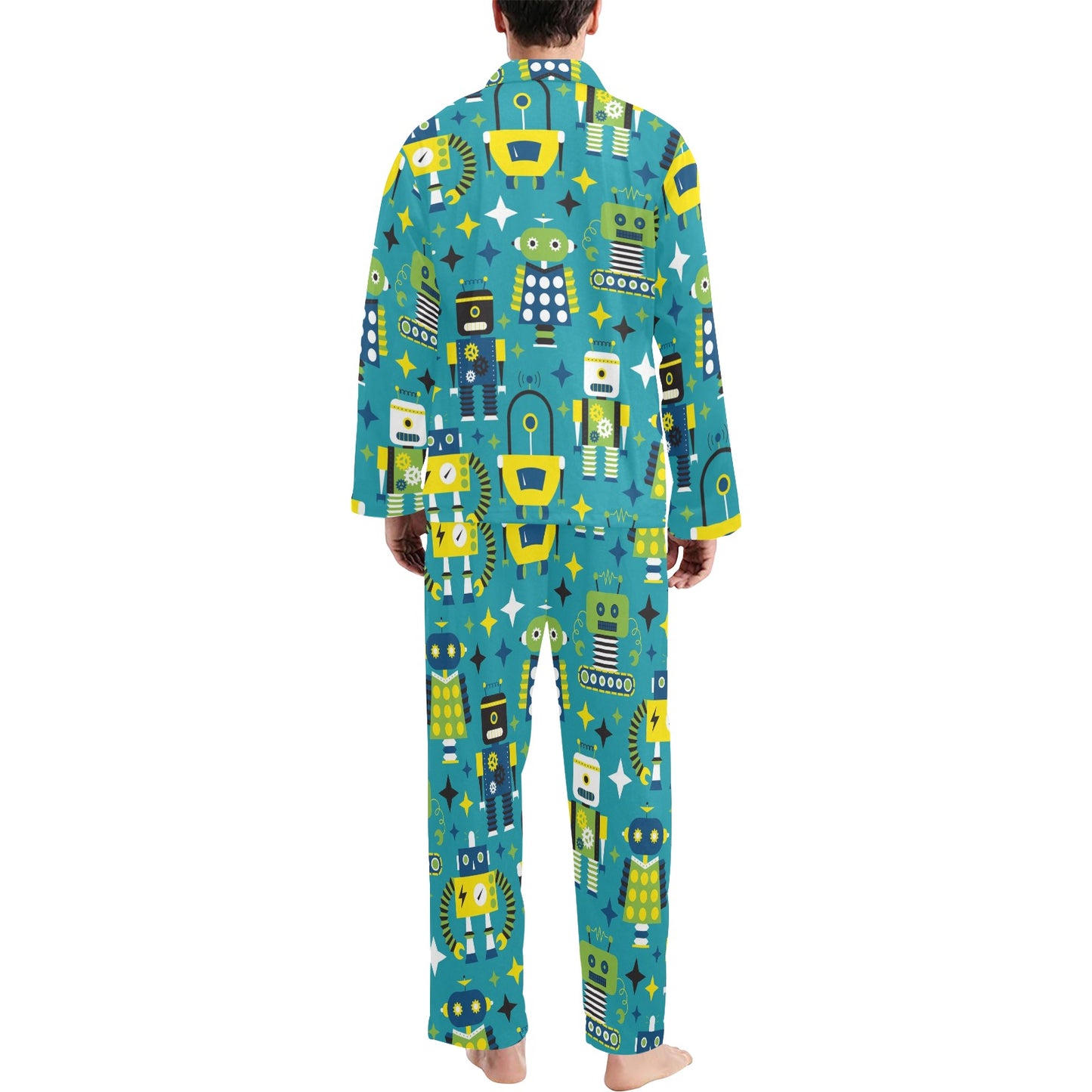 Robot Pattern Print Design A02 Men's Long Pajama Set