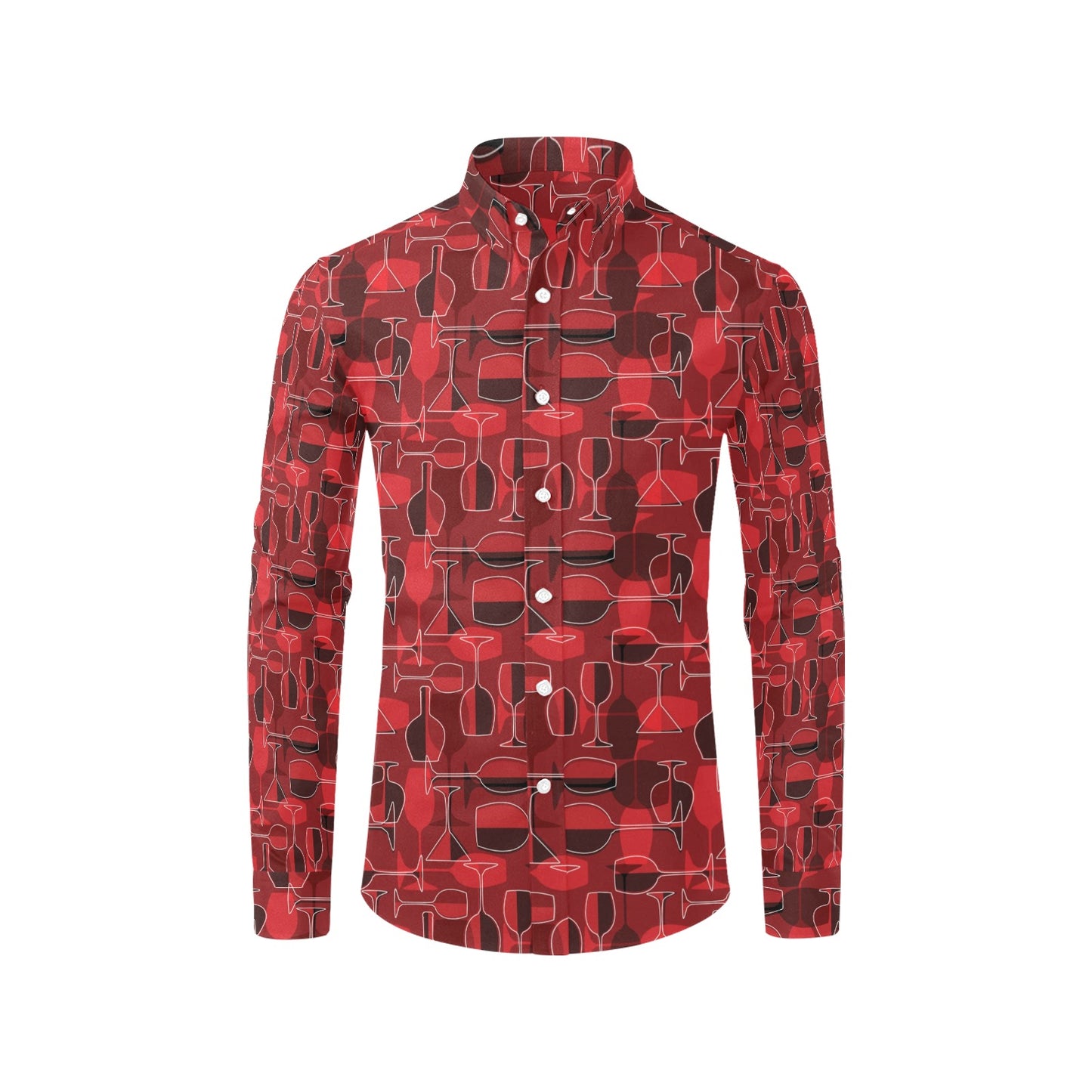 Wine Glass Print Design LKS301 Men's Long Sleeve Dress Shirt