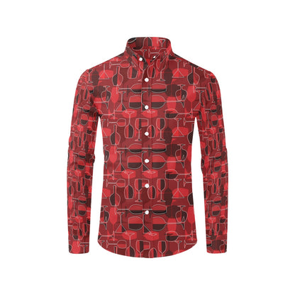 Wine Glass Print Design LKS301 Men's Long Sleeve Dress Shirt