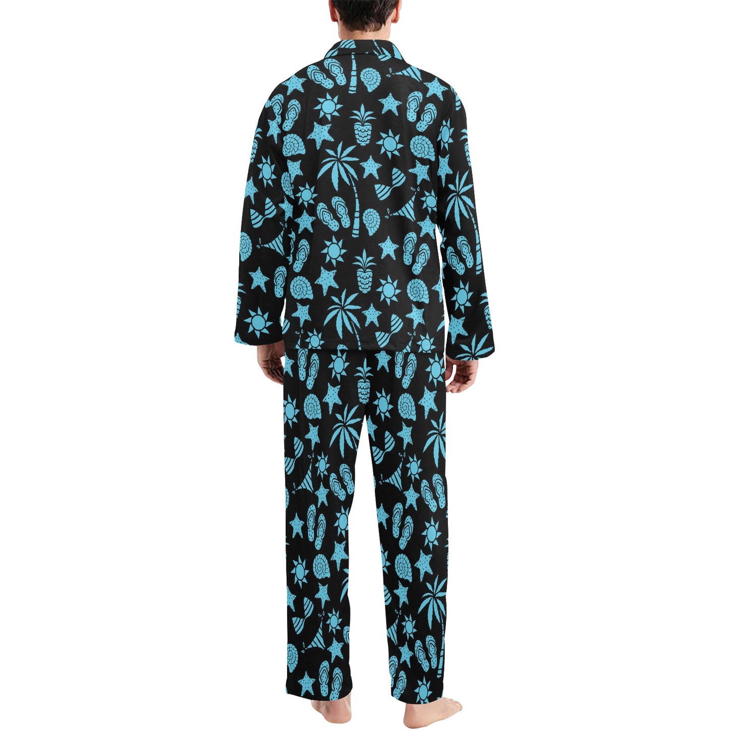 Beach Scene Pattern Print Design 03 Men's Long Pajama Set