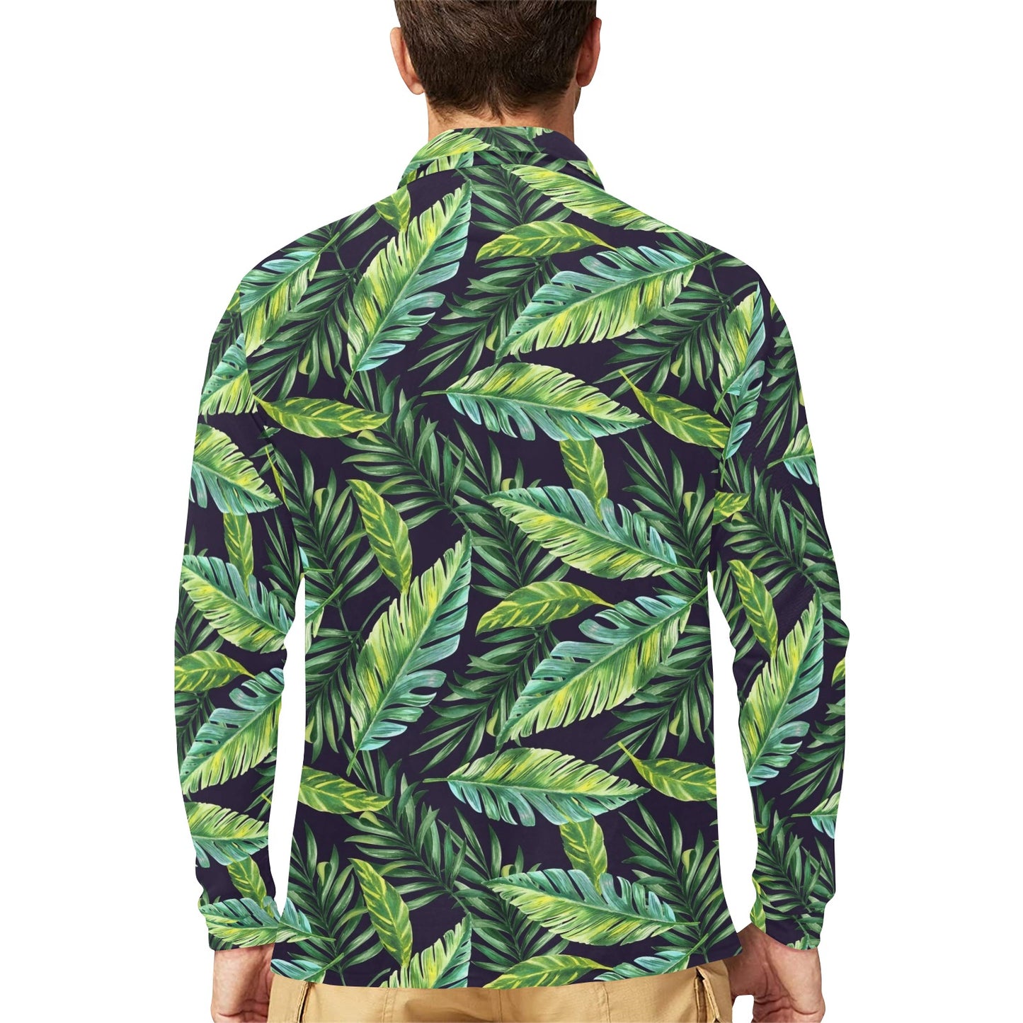 Tropical Flower Pattern Print Design TF06 Long Sleeve Polo Shirt For Men's