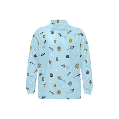 Honey Bee Print Design LKS307 Long Sleeve Polo Shirt For Men's