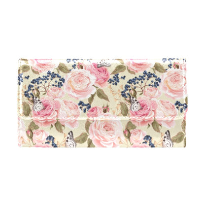 Floral Pink Butterfly Print Women's Trifold Wallet