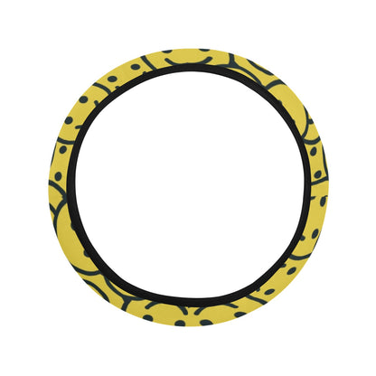 Smiley Face Emoji Print Design LKS302 Steering Wheel Cover with Elastic Edge