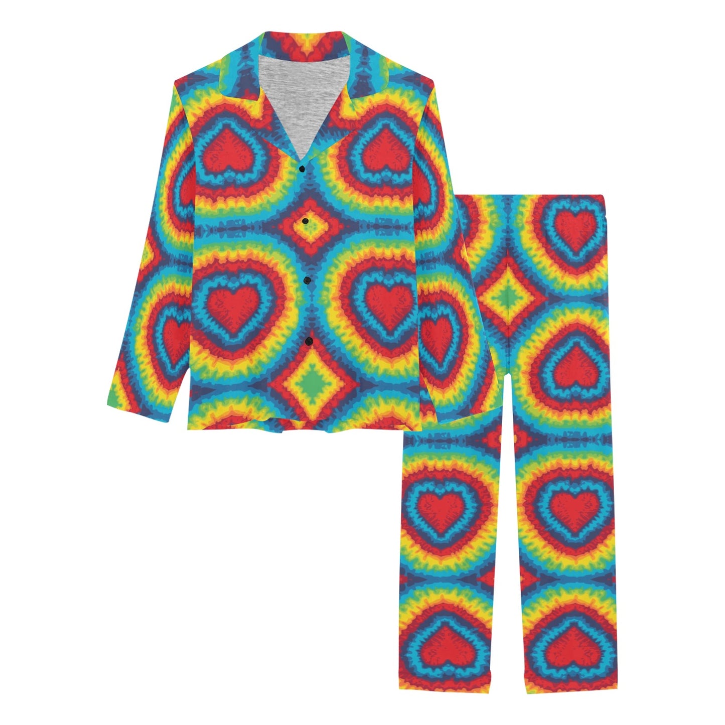 Tie Dye Heart shape Women's Long Pajama Set