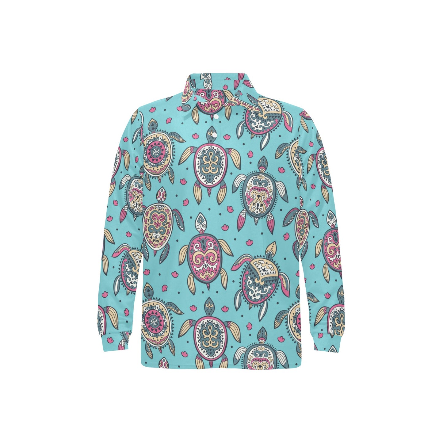Sea Turtle Art Pattern Long Sleeve Polo Shirt For Men's