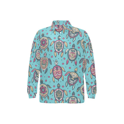 Sea Turtle Art Pattern Long Sleeve Polo Shirt For Men's