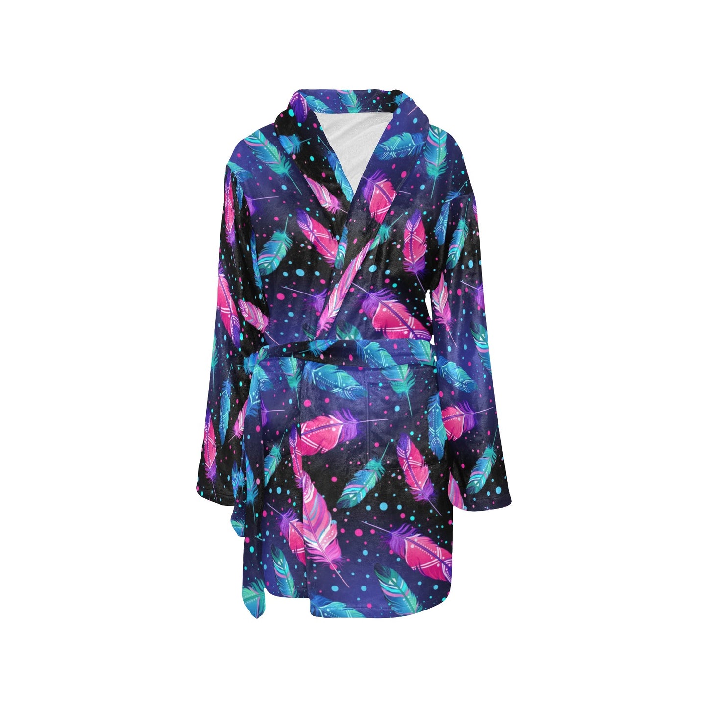Feather Colorful Boho Design Print Women's Fleece Robe