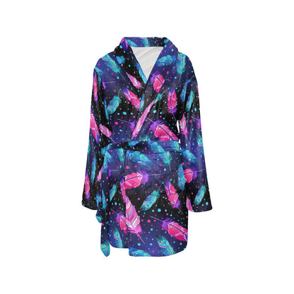 Feather Colorful Boho Design Print Women's Fleece Robe