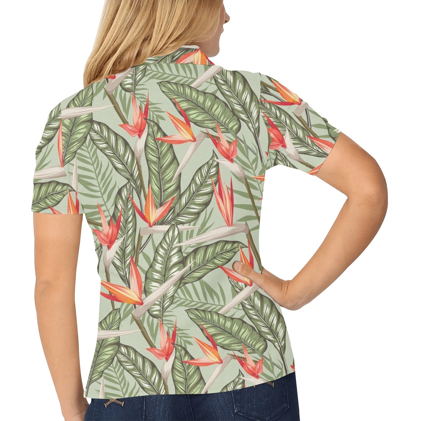 Bird Of Paradise Pattern Print Design BOP08 Women's Polo Shirt