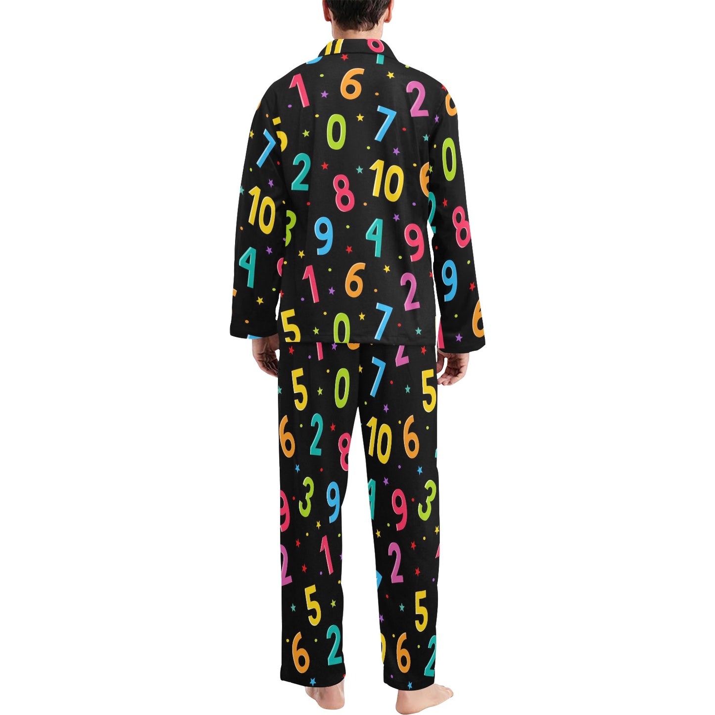 Number Pattern Print Design A04 Men's Long Pajama Set