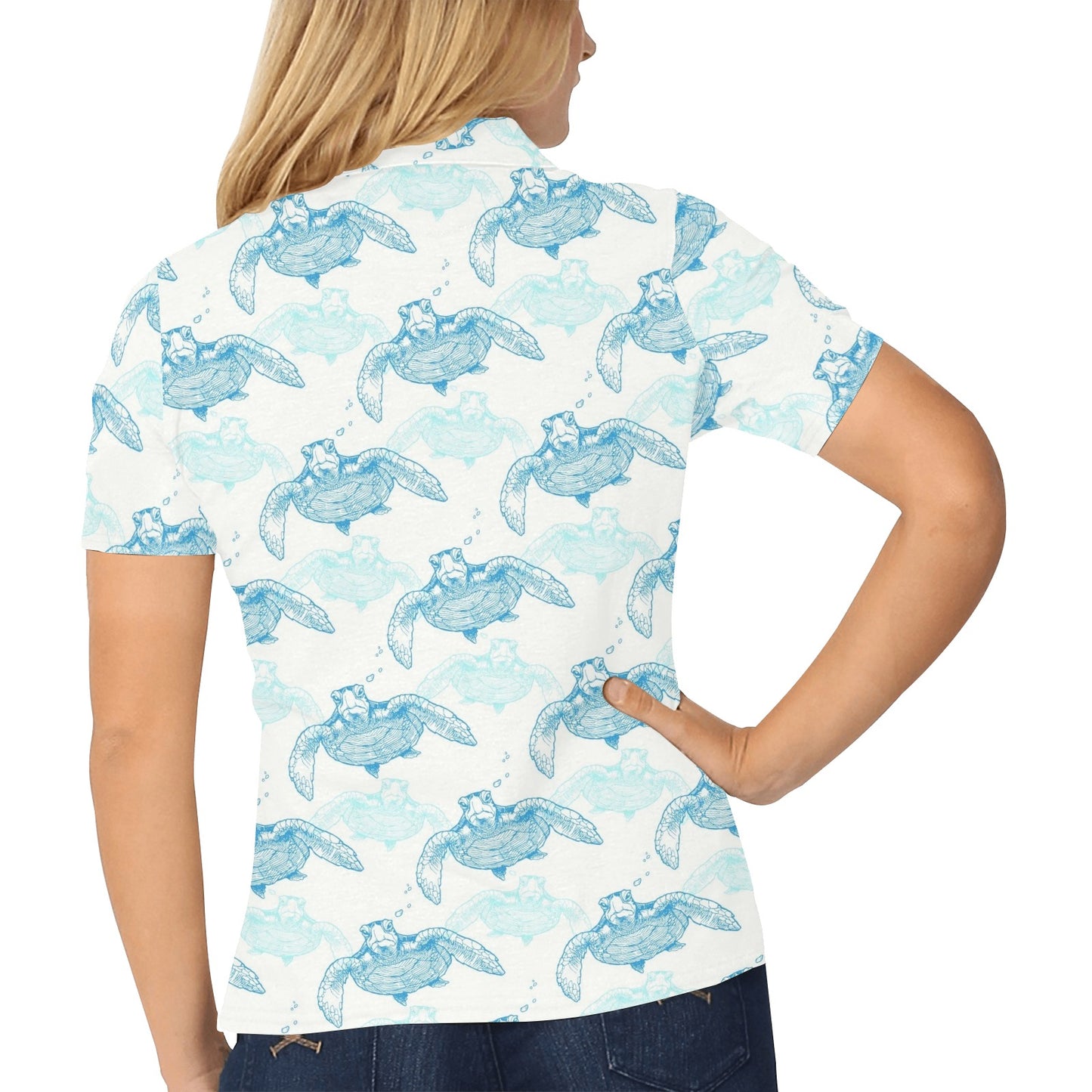 Sea Turtle Pattern Print Design T01 Women's Polo Shirt