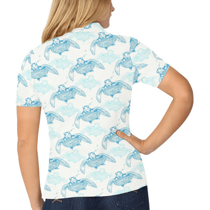 Sea Turtle Pattern Print Design T01 Women's Polo Shirt