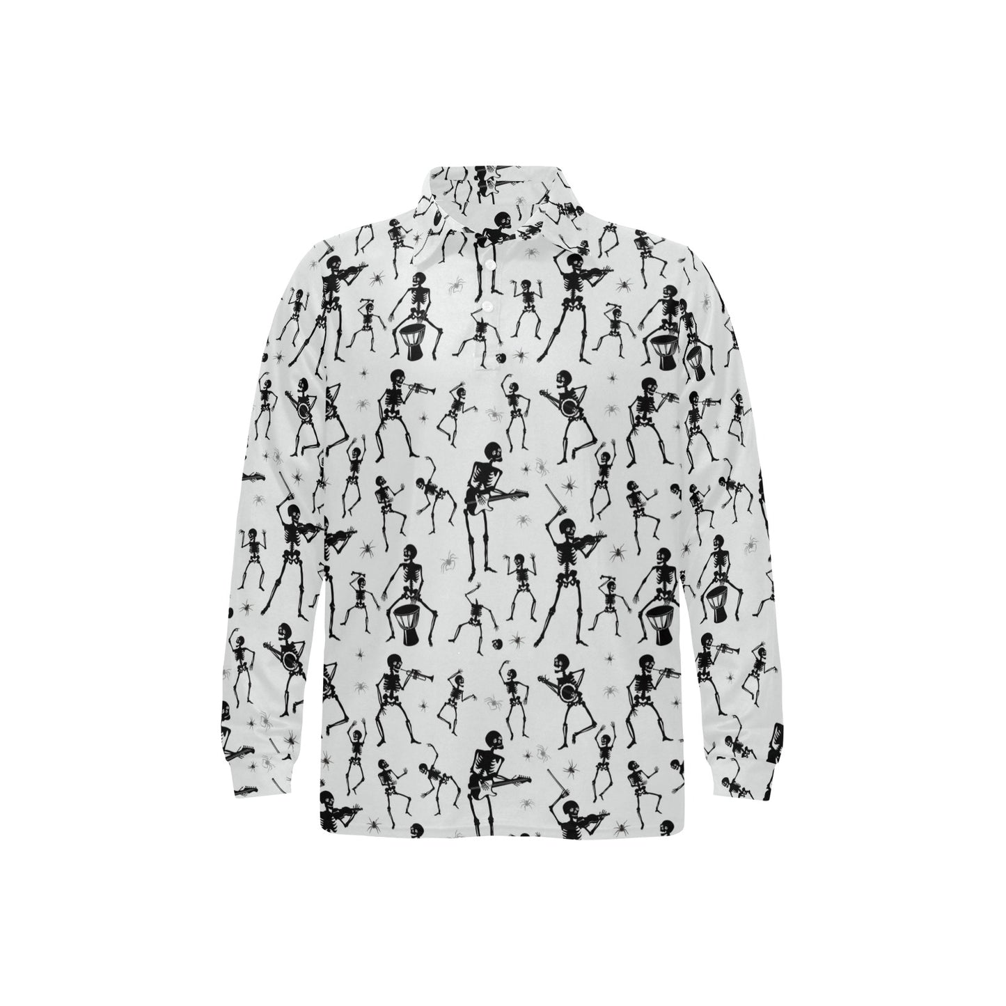 Skeleton Music Player Print Design LKS303 Long Sleeve Polo Shirt For Men's