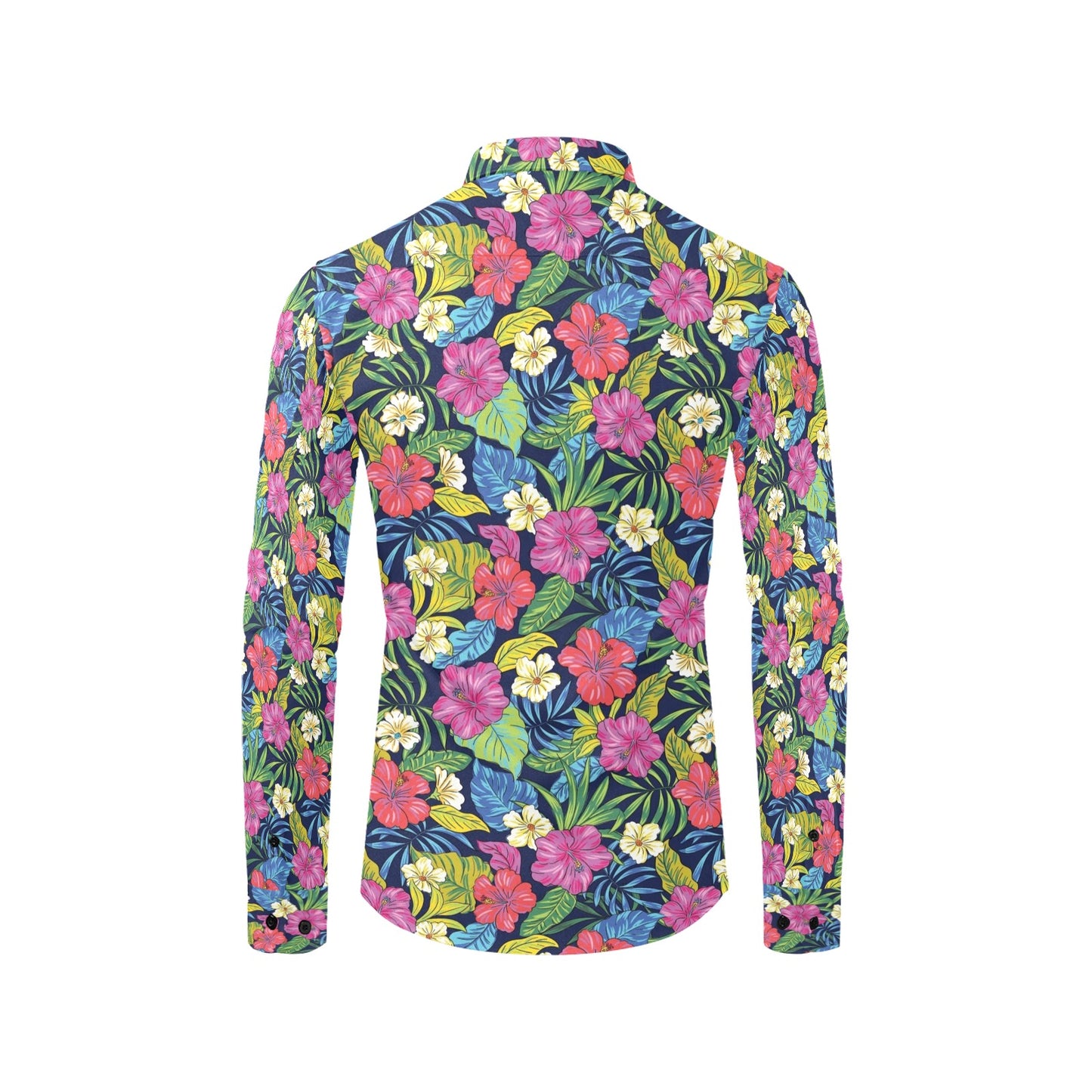 Hibiscus Print Design LKS3010 Men's Long Sleeve Dress Shirt