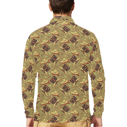 Western Cowboy Themed Long Sleeve Polo Shirt For Men's
