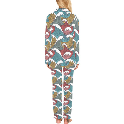 Tribal Wave Pattern Print Women's Long Pajama Set