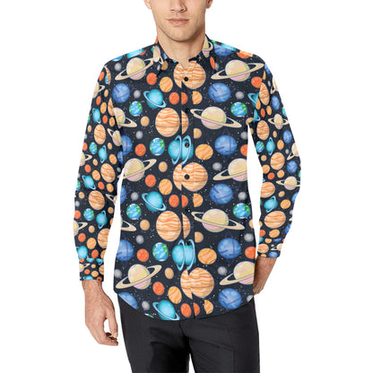 Planet Colorful Print Design LKS301 Men's Long Sleeve Dress Shirt