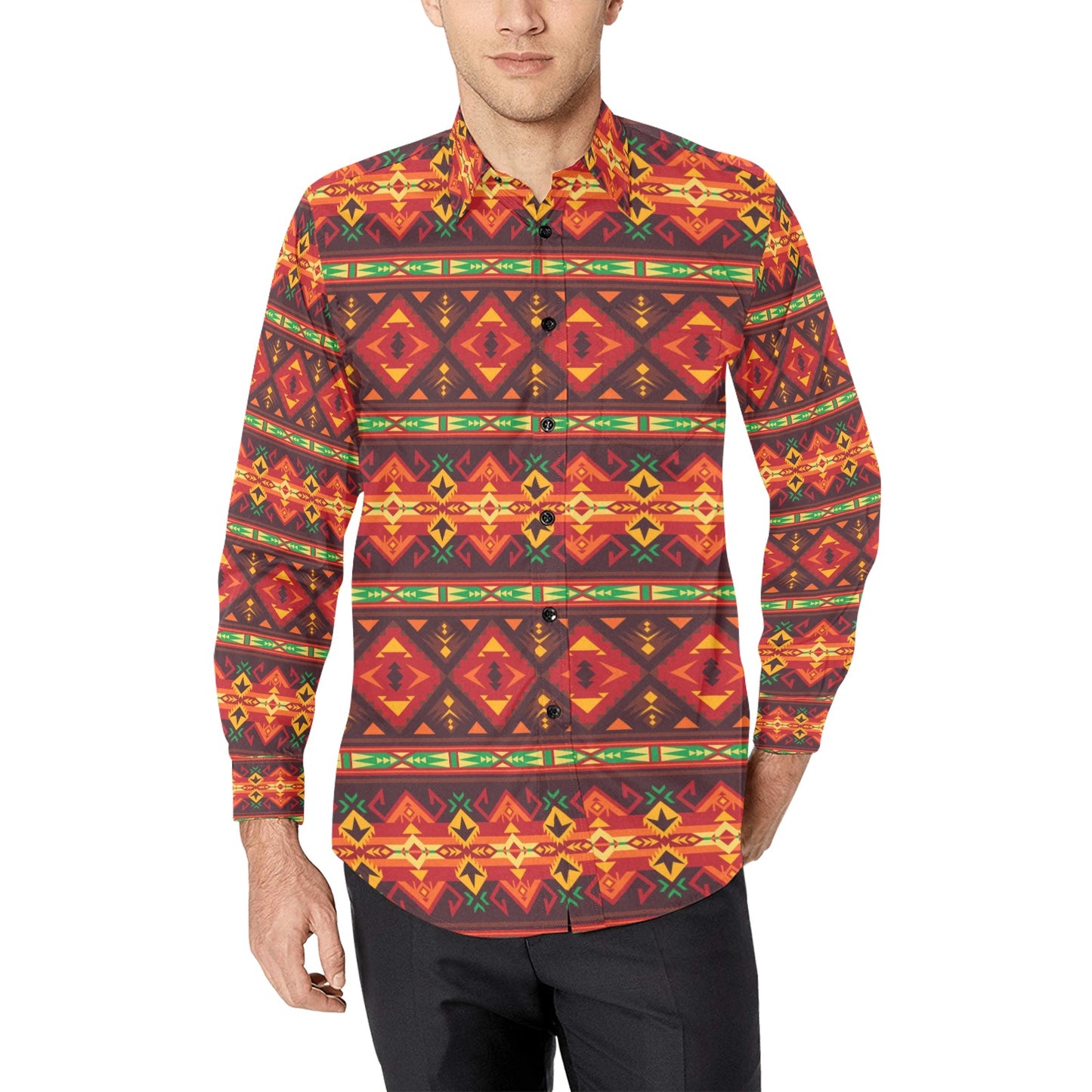Southwest Pattern Print Design LKS309 Men's Long Sleeve Dress Shirt