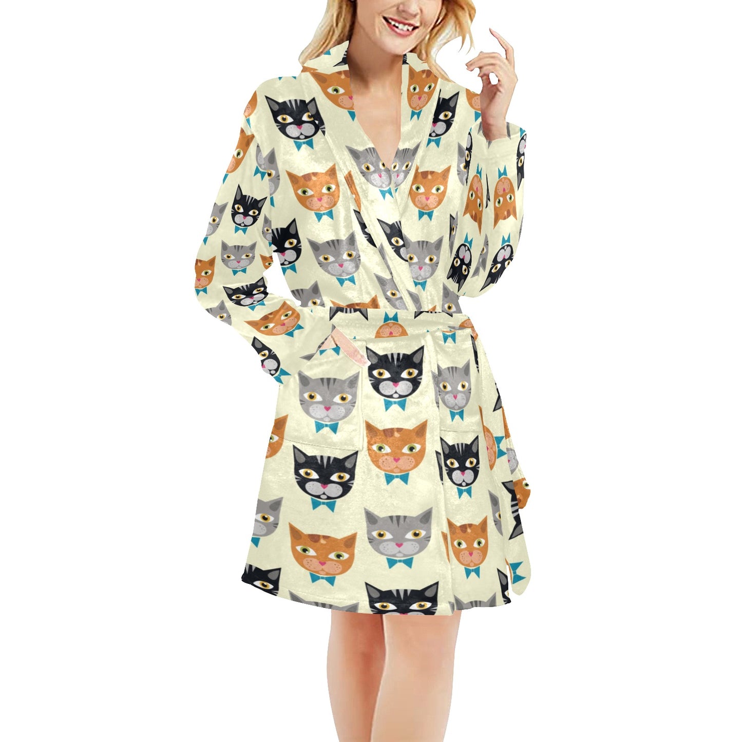 Cat Pattern Print Design 05 Women's Fleece Robe