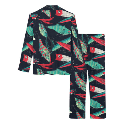 Fishing Bait Pattern Women's Long Pajama Set