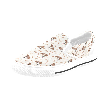 Russell Terriers Paw Print Design LKS303 White Slip Ons Canvas Women's Shoes