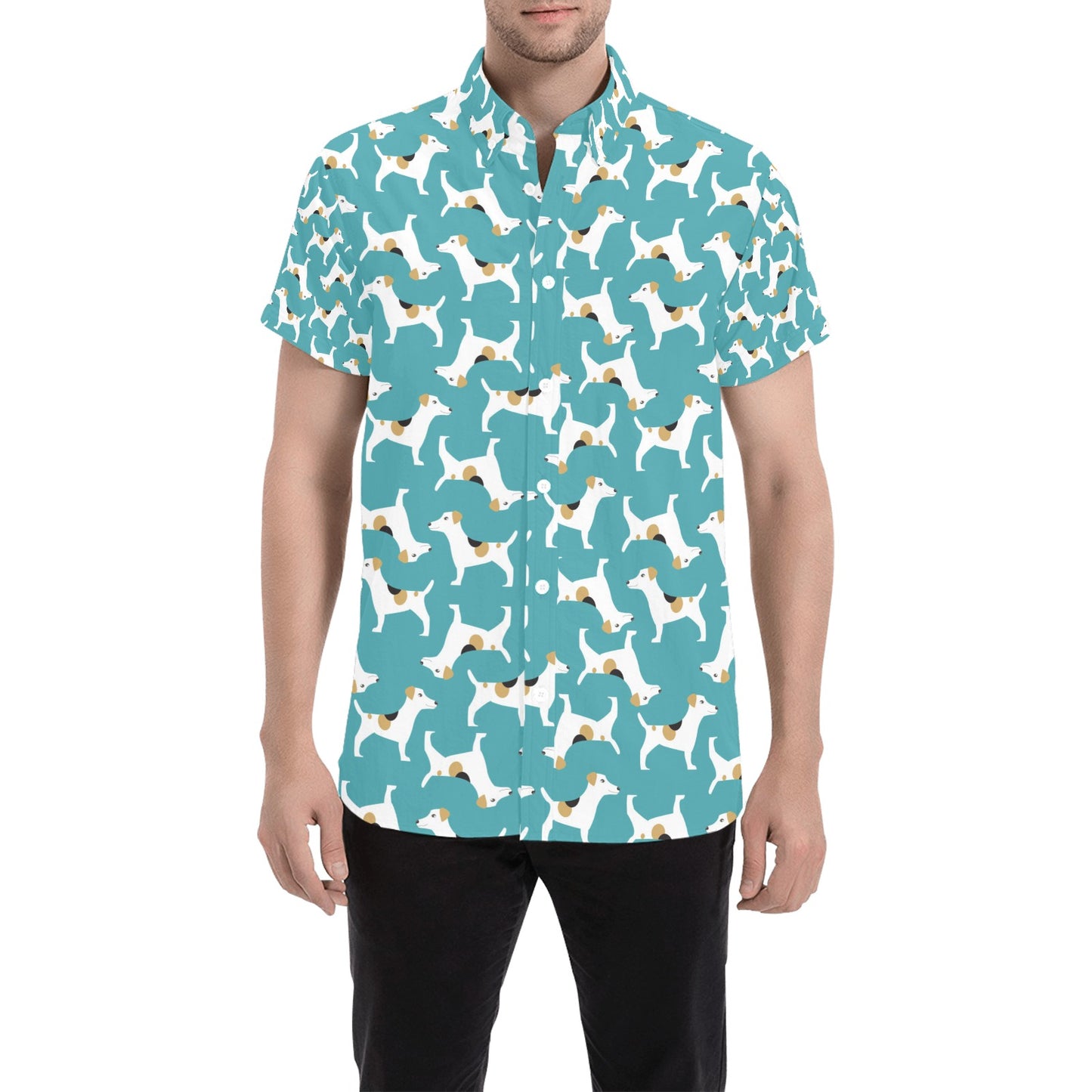 Russell Terriers Print Design LKS301 Men Short Sleeve Button Up Shirt
