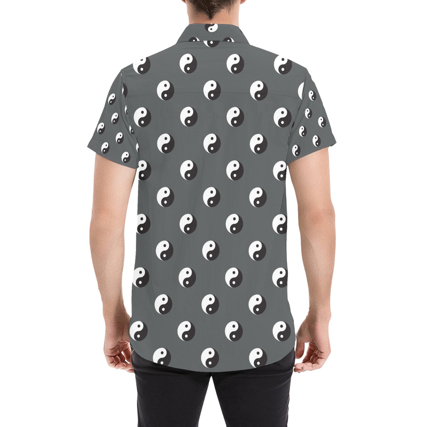 Yin Yang Print Design LKS303 Men Short Sleeve Button Up Shirt