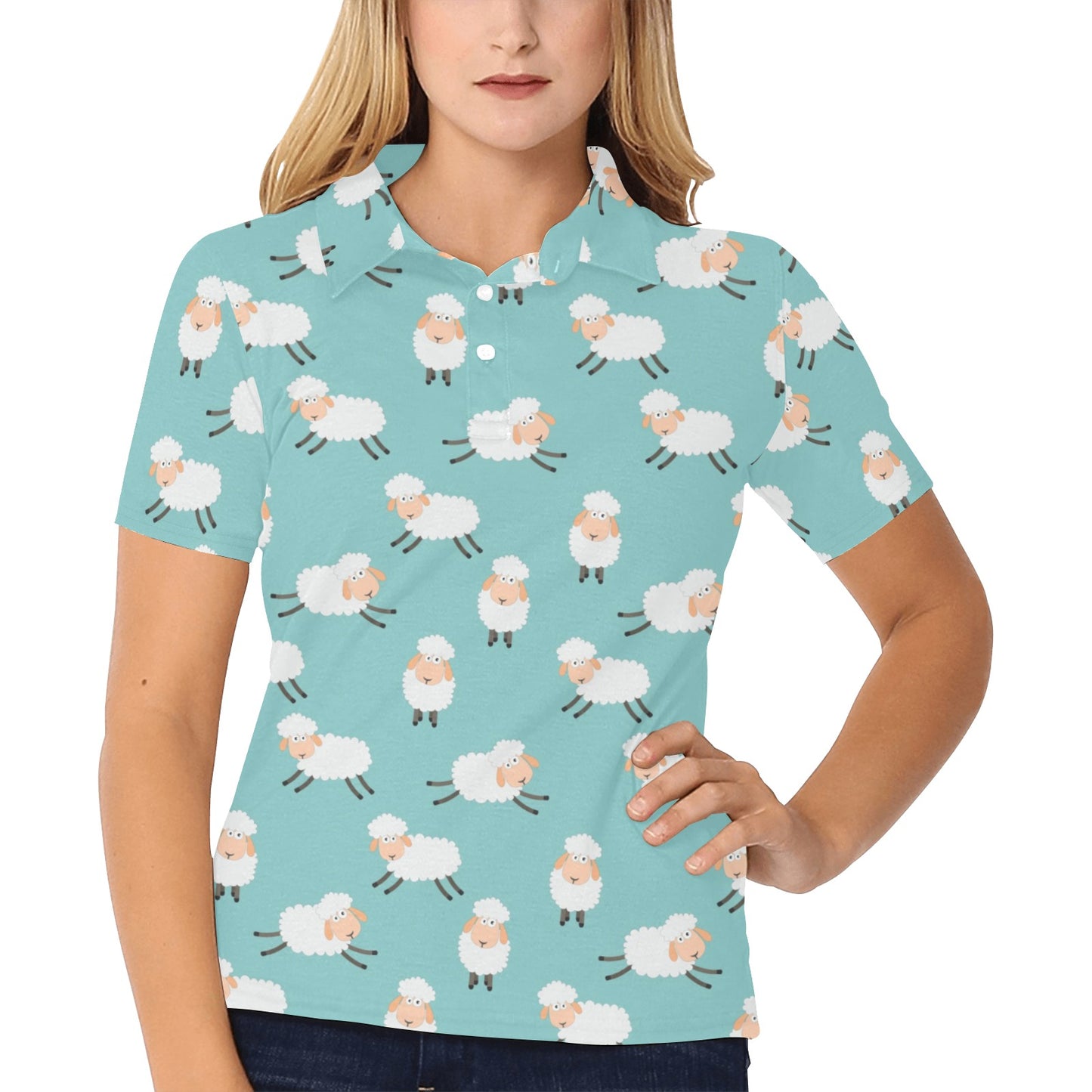 Sheep Print Design LKS406 Women's Polo Shirt