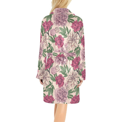 Peony Pattern Print Design A01 Women's Fleece Robe