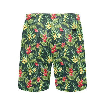Tropical Folower Red Heliconia Print Men's Swim Trunks Beach Shorts