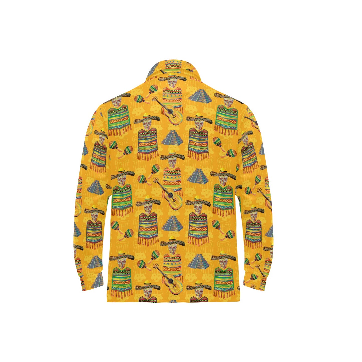 Maracas Mexican Style Pattern Print Design 02 Long Sleeve Polo Shirt For Men's