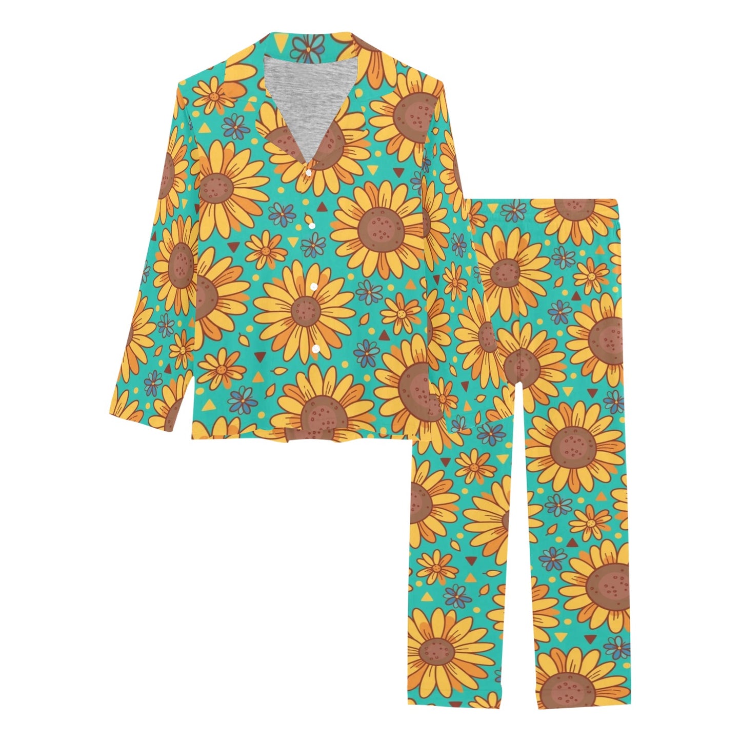 Sunflower Pattern Print Design SF013 Women's Long Pajama Set