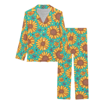 Sunflower Pattern Print Design SF013 Women's Long Pajama Set