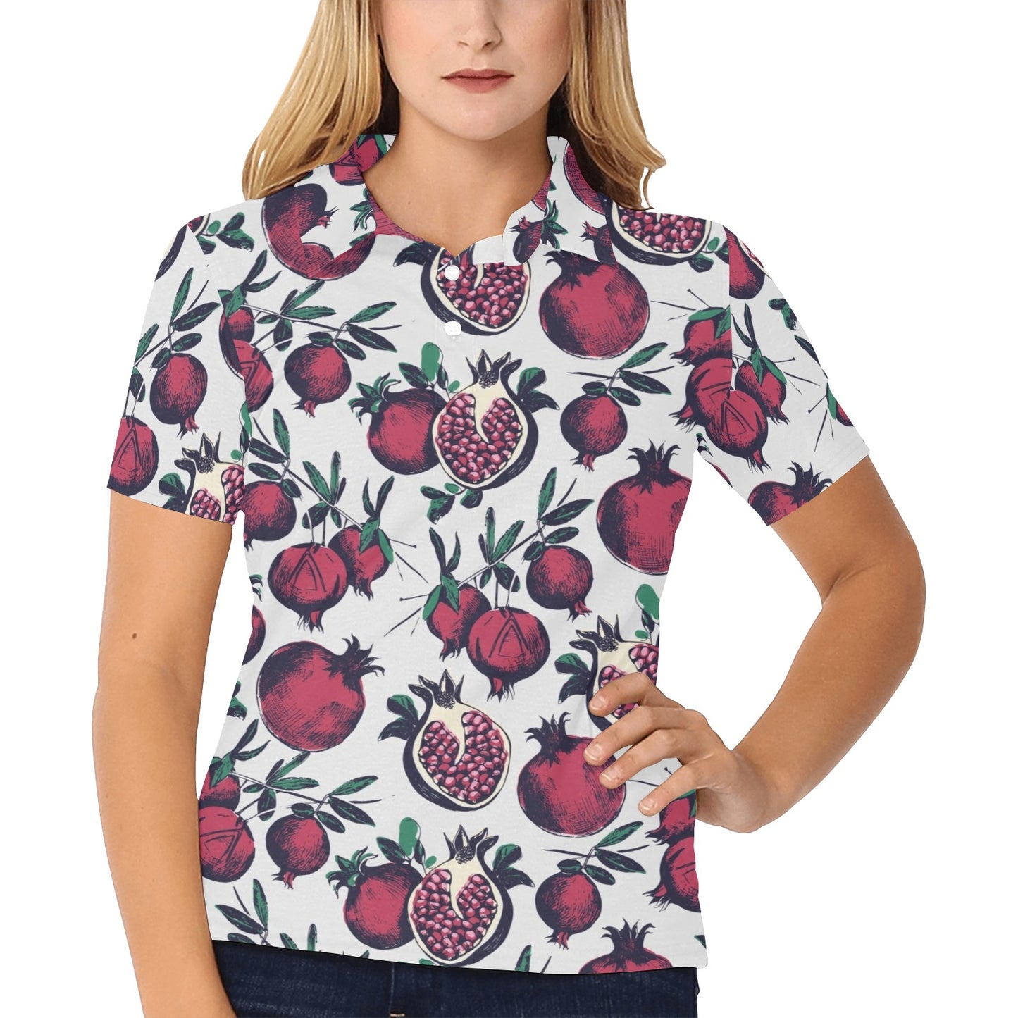 Pomegranate Pattern Print Design PG01 Women's Polo Shirt