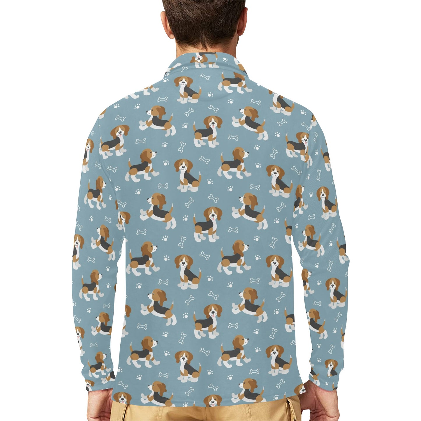 Beagle Pattern Print Design 02 Long Sleeve Polo Shirt For Men's