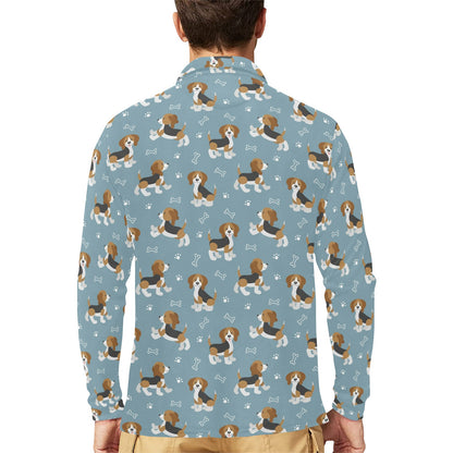 Beagle Pattern Print Design 02 Long Sleeve Polo Shirt For Men's
