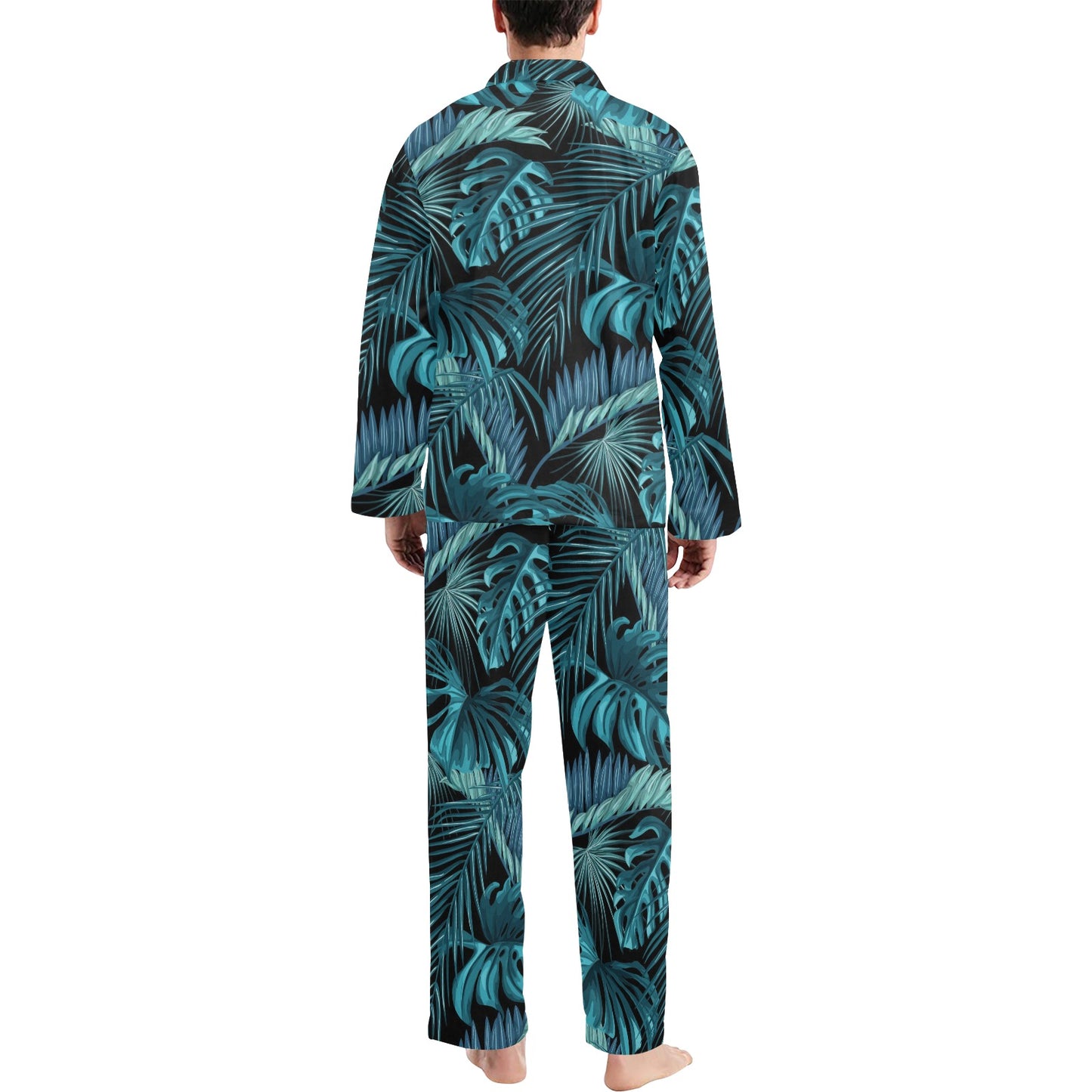 Palm Leaf Pattern Print Design A03 Men's Long Pajama Set