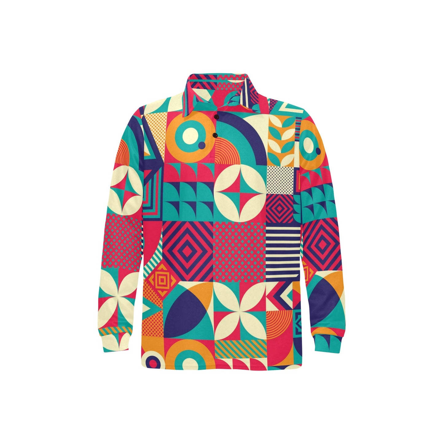Mosaic Pattern Print Design 03 Long Sleeve Polo Shirt For Men's
