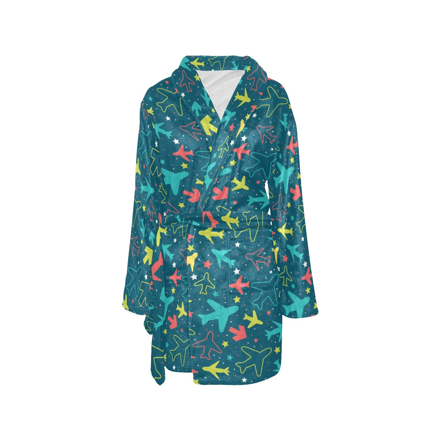 Airplane Pattern Print Design 05 Women's Fleece Robe
