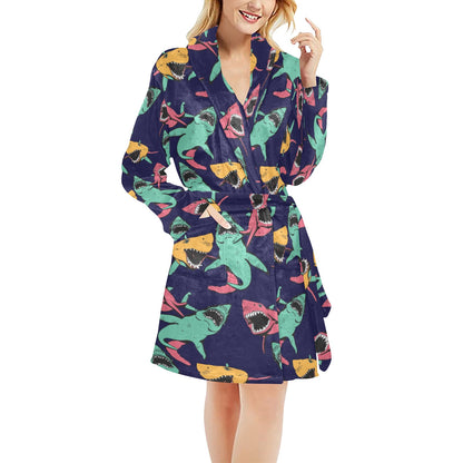 Shark Bite Pattern Women's Fleece Robe