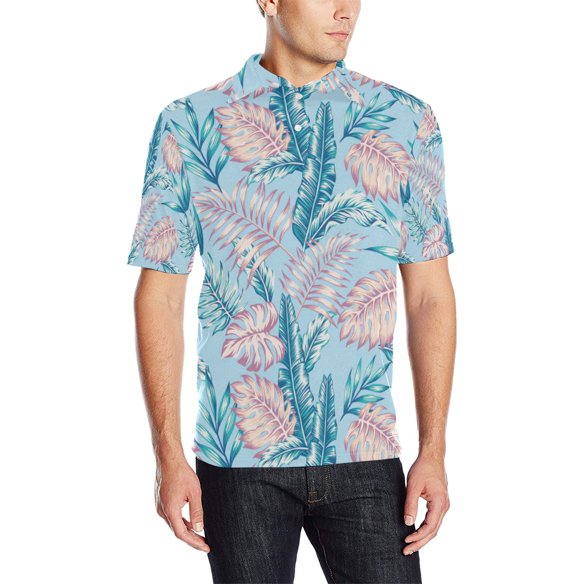 Tropical Flower Pattern Print Design TF01 Men Polo Shirt