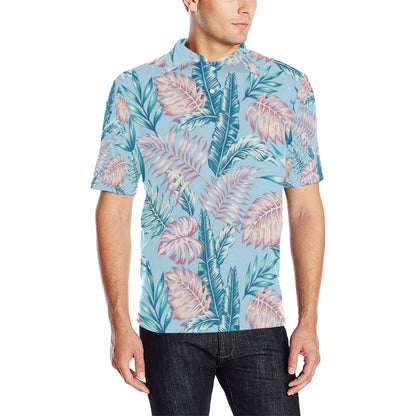 Tropical Flower Pattern Print Design TF01 Men Polo Shirt
