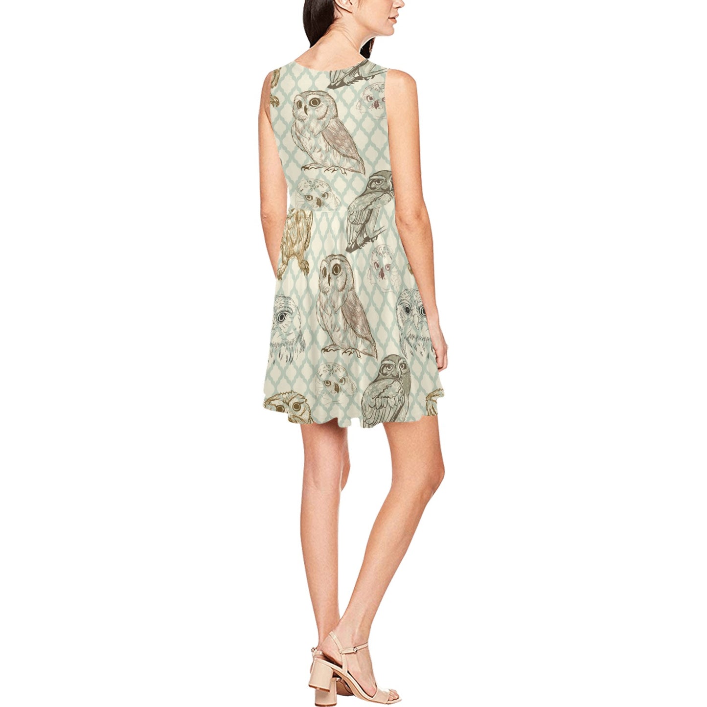Owl Pattern Print Design A03 Sleeveless Dress