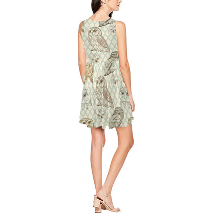 Owl Pattern Print Design A03 Sleeveless Dress