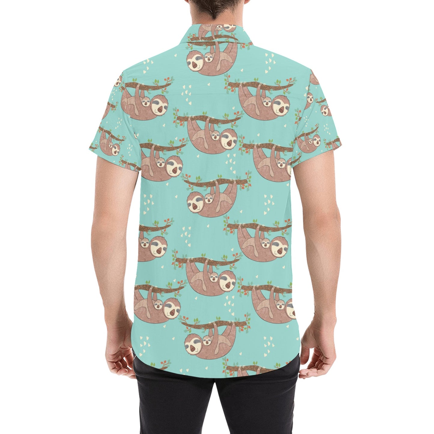 Sloth Print Design LKS302 Men Short Sleeve Button Up Shirt