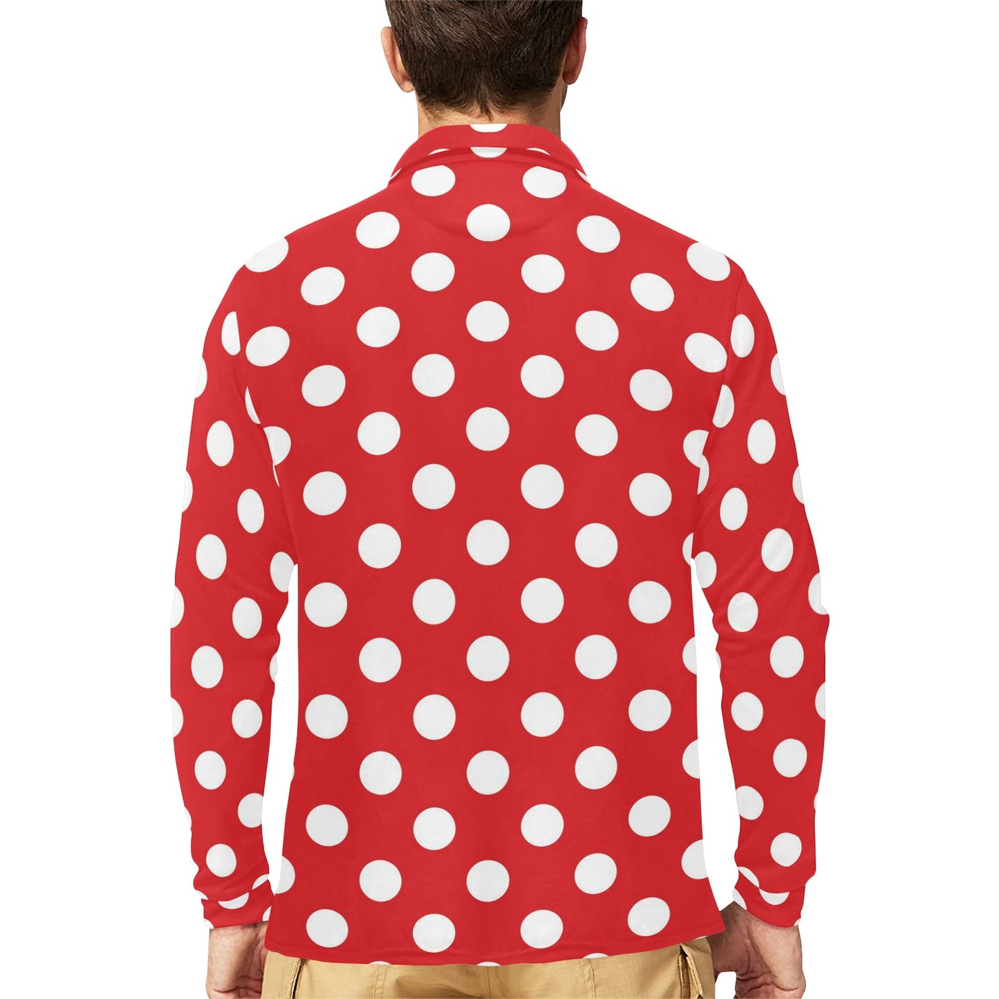 Polka Dot Red Pattern Print Design 04 Long Sleeve Polo Shirt For Men's