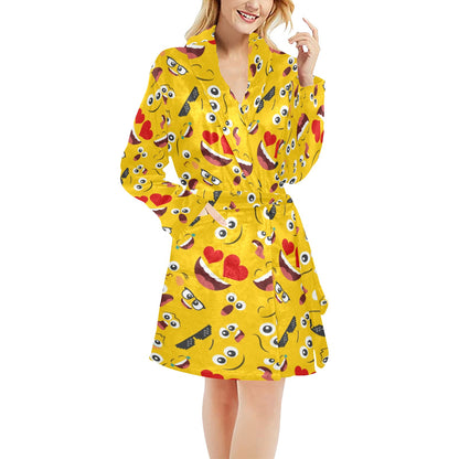 Emoji Face Print Pattern Women's Fleece Robe