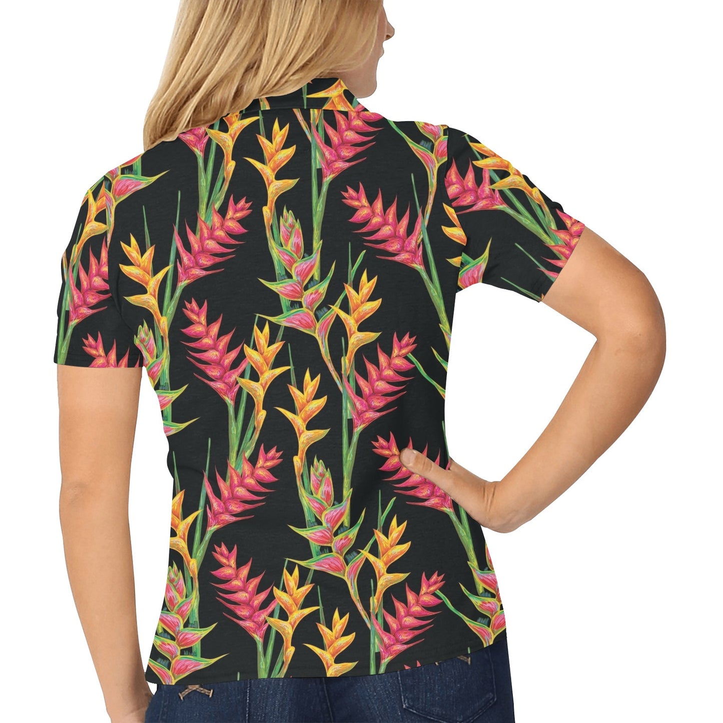 Heliconia Pattern Print Design HL01 Women's Polo Shirt
