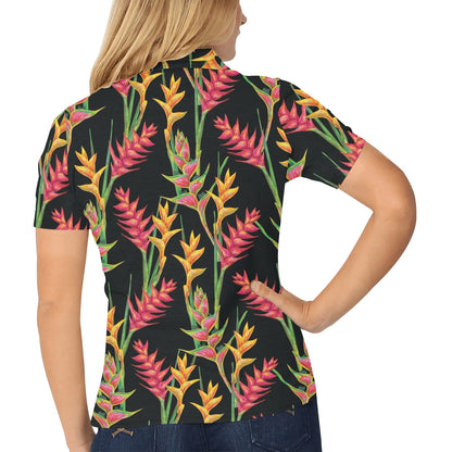 Heliconia Pattern Print Design HL01 Women's Polo Shirt